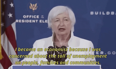 Janet Yellen explaining that she became an economist to deal with the effects of unemployment