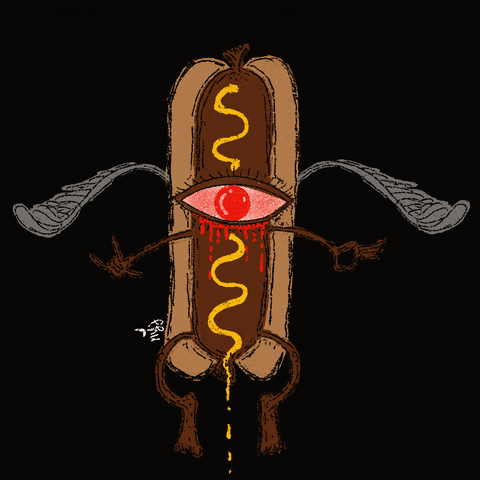 niftyjutsu eye hotdog sausage mustard GIF