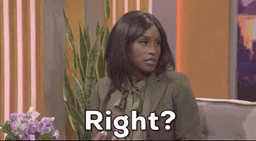 SNL gif. From the "Your Voice Chicago" sketch, Issa Rae enthusiastically turns to left of frame and exclaims as she turns up her hands. Text, "Right?"