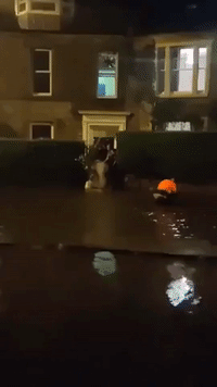 Edinburgh Residents Empty Bucketfuls of Water From Flooded House