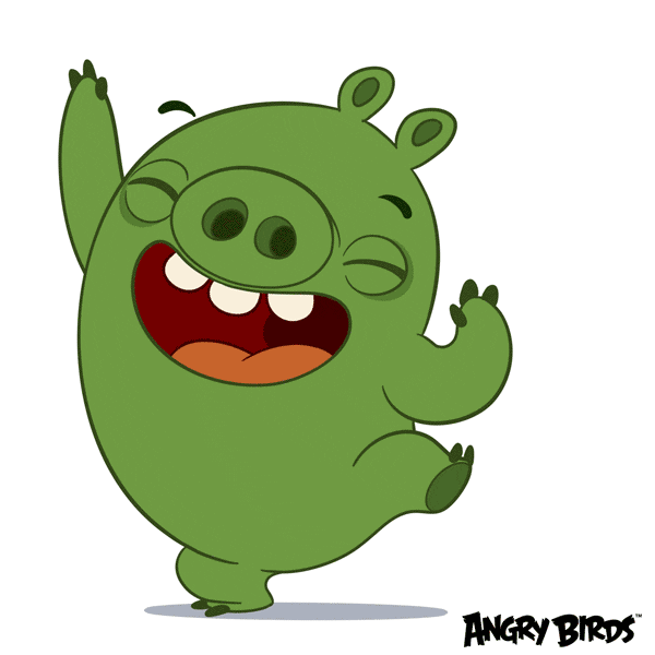Kreslený pohyblivý obrázek s tancující zelenou smějící se příšerkou.