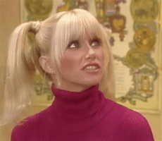 TV gif. Wearing pigtails, a bubbly Suzanne Somers as Chrissy in Three’s Company bobs her head and shrugs her shoulders, and asks, “Why?”