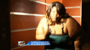 TV gif. Woman on Maury leans forward and blows a kiss. Banner text reads "Your profile pics make me sick.... social media makeovers!"