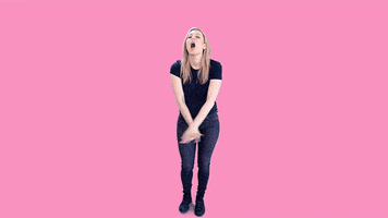 Celebrity gif. Against a solid pink background, Iliza Shlesinger takes an exaggerated bow. Text, "Thank you."