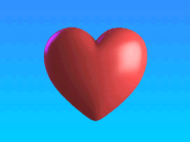 Cartoon gif. A red 3D rendered heart pulsates against a blue background.