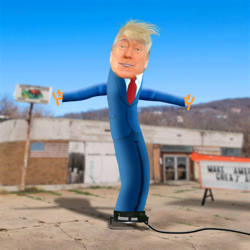 Political gif. Donald Trump is edited into an inflatable man that dances stupidly in the wind.