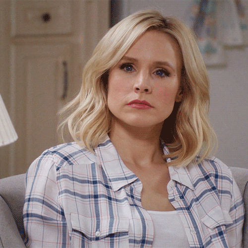 TV gif. Kristen Bell as Eleanor from The Good Place stares someone down, her head shaking every so slightly. She's disappointed.