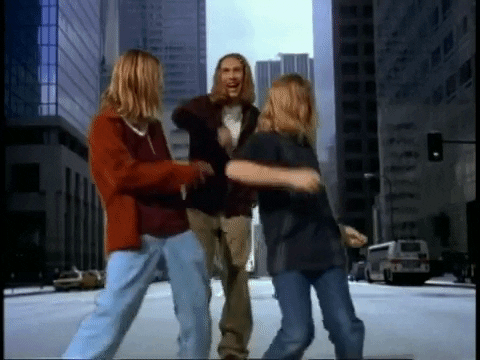 Hanson Brothers - three brothers dancing back and forth GIF