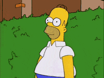 GIF of Homer Simpson backing into a bush