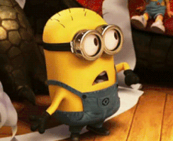 Despicable Me gif. A minion turns around with a shocked and surprised look on its face. Text, "What?!"