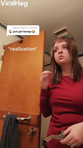 Girl Cutting Fake Bangs Realizes She Is Also Cutting Her Hair GIF by ViralHog