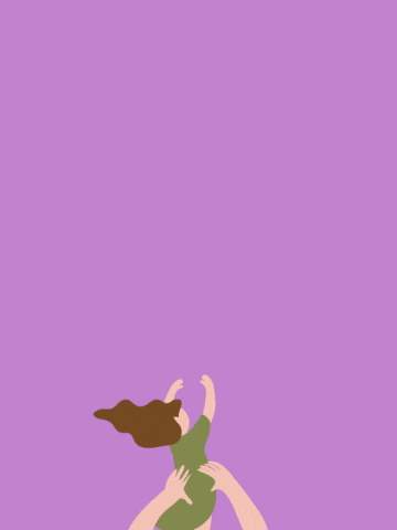 Pohyblivá animace s rukama dospělého člověka, vyhazujícíma do vzduchu malou holčičku na fialovém pozadí. 