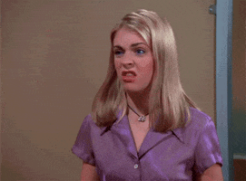 TV gif. Melissa Joan Hart as Sabrina in Sabrina the Teenage Witch. She makes a face at someone and opens her palm in their face, dismissing them.