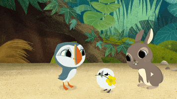 #puffin #rock #puffinrock #oona #baba #may #jump #happy #friends #rabbit GIF by Puffin Rock